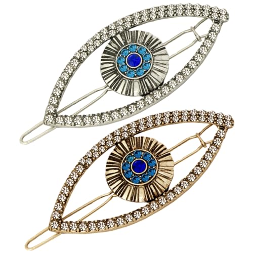 FIXOSHEE 2 Stück Teiliges Evil Eye Haarklammern mit Strasssteinen Vintage Haarschmuck für Frauen und Mädchen Modische Haarspangen in Antik Gold und Silber Geeignet für Hochzeit Party und von FIXOSHEE