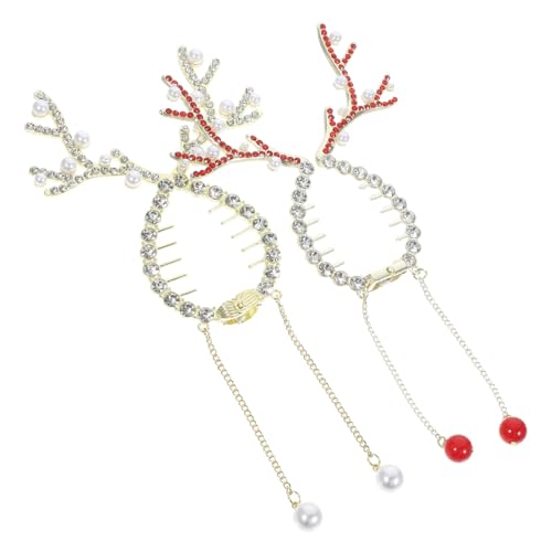 FIXOSHEE 2 Stück Teiliges Haarklammer Rentier Geweih aus Legierung Fest Fixierende Ponytail Haarklammern für Dünnes Haar Weihnachtliche Haarklammer Dutt Spangen in Rot und Weiß für Frauen von FIXOSHEE