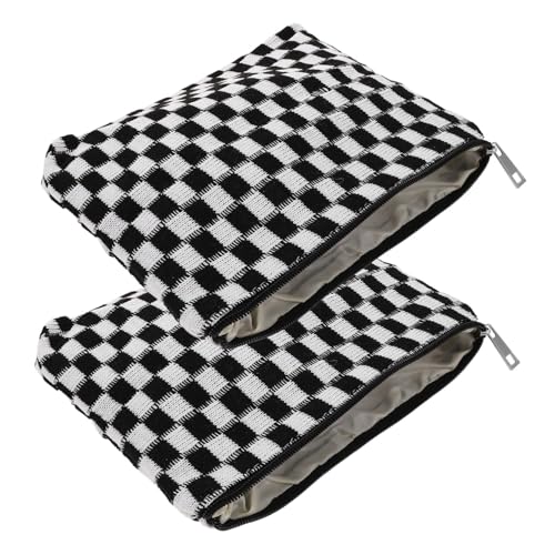 FIXOSHEE 2 Stück Teiliges Kariertes Kosmetiktäschchen Großes Leichtes Strapazierfähiges Make-up-Organizer Gestricktem Material mit Haken Geräumig für Reisen Schule und Zuhause für Frauen von FIXOSHEE