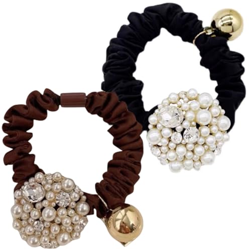 FIXOSHEE 2 Stück Teiliges Perlen haarband mit Strassbesatz Elastische Ponytail Holder für Damen Modischer Haarschmuck für Dickes Lockiges und Glattes Haar Geeignet für Alltag und Party von FIXOSHEE