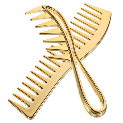 FIXOSHEE 2 Stück Teiliges Zahnkämme zum Entwirren und Stylen Professionelle Haarkämme für Lockiges und Nasses Haar Hautschonend für Herren Ölfrisuren Goldfarben von FIXOSHEE