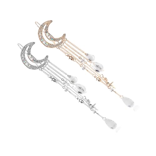 FIXOSHEE 2 Stück Vintage Strass Haarspangen Damen Haarschmuck mit Anhänger Modische Quasten Haarklammern für Elegante Frisuren Geeignet für Frauen und Mädchen Gold und Silberfarben von FIXOSHEE