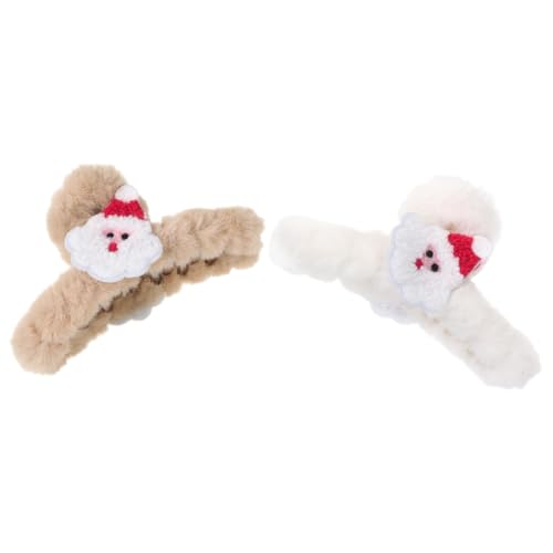 FIXOSHEE 2 Stück Weiche Plüsch Haarspangen für Frauen Große Haarklammern mit Starkem Griff Weihnachts Haarklammern Geeignet für Dickes Haar Teiliges in Khaki und Weiß Bequem und Langlebig von FIXOSHEE