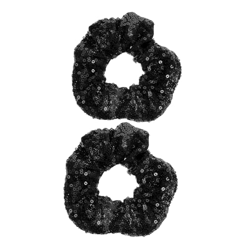 FIXOSHEE 2 Stücke Haargummis mit Pailletten Elastisch Weiches Stoffmaterial Modischer Farbenfroher Haarschmuck für Damen Stylische Ponytail Holder für Alltag und Party von FIXOSHEE