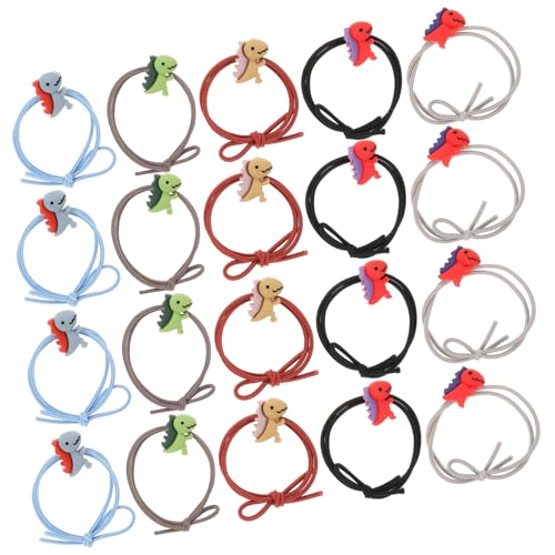 FIXOSHEE 20 Stück Teiliges Niedliche Cartoon Tier Haargummis Elastische Haarschleifen für Mädchen Weiches Langlebiges Haarband mit Dinosaurier und Buntem Design für Alltag Party und von FIXOSHEE