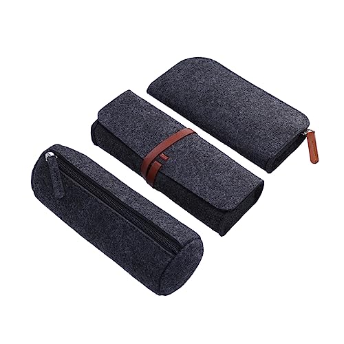 FIXOSHEE 3 Stück Filz Stifteetui Set Teilig Dunkelgrau Kosmetiktasche mit Reißverschluss Vielseitiger Organizer für Stifte Handy Münzen Kratzfest und Modisch und Praktisch für Alltag und von FIXOSHEE