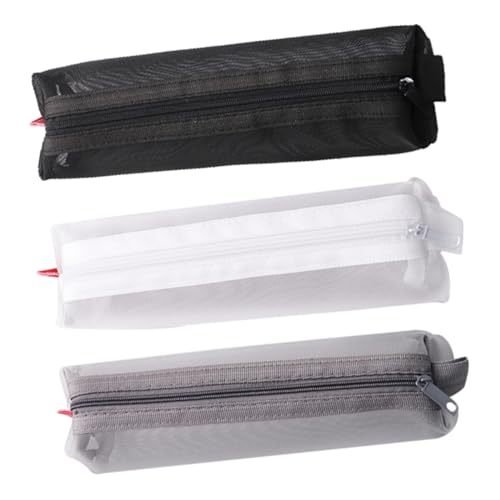 FIXOSHEE 3 Stück Teiliges Federmäppchen Solide Farbe Transparentes Mesh Material Großer Stauraum Reißverschluss Multifunktionale Stifttasche Leicht und Langlebig Geeignet Zufällige Farbe von FIXOSHEE