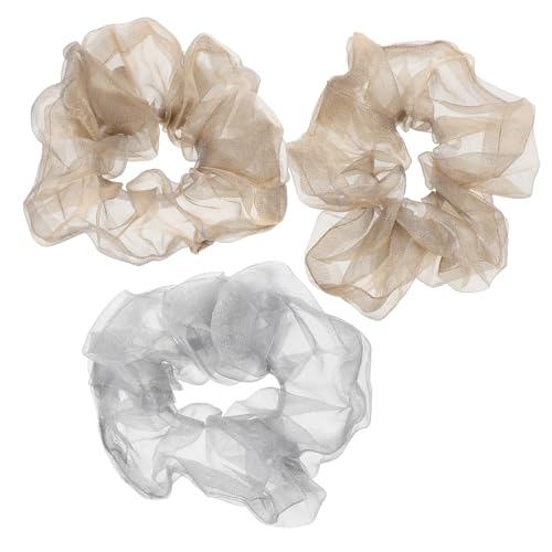 FIXOSHEE 3 Stück Teiliges Haargummi Transparentem Glitzerndem Netzstoff Elastische Pferdeschwanz halter für Damen Vintage stil in Braun und Weiche Dehnbare Haarschleifen für Alltag und von FIXOSHEE