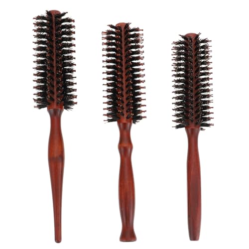 FIXOSHEE 3 Stück Teiliges Rundbürsten mit Wildschweinborsten Holzgriff Entwirrt Sanft Geeignet für Dickes Langes und Lockiges Haar zum Föhnen Glätten und Locken für Damen und Herren von FIXOSHEE