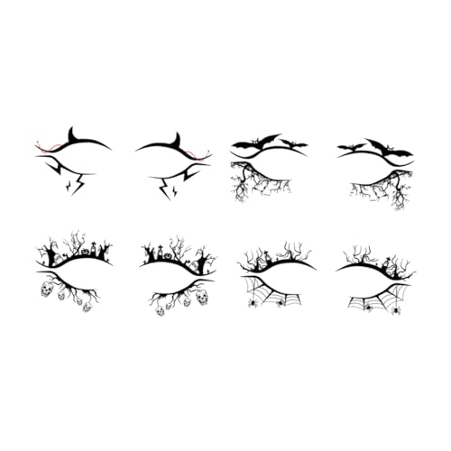 FIXOSHEE 4 Paare Halloween Eyeliner Sticker Bat Spider Augen Make-up Aufkleber Langlebig Abnehmbar Sicher Modisch für Karneval Party Fasching und Fotoshootings Geeignet von FIXOSHEE