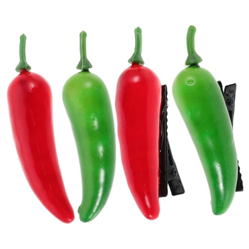 FIXOSHEE 4 STÜCKE Lustige Gemüse Chili Pfeffer Haarspangen für Damen Robuste Haarklammern aus Kunststoff und Harz Einfache Anwendung für Vielseitiges Styling Niedliche und Kreative von FIXOSHEE