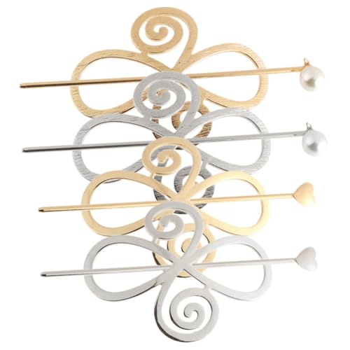 FIXOSHEE 4 Sätze Teiliges Haarschmuck Haarnadeln aus Galvanisiertem mit Herz und Perlendekor Glatte Oberfläche Sicherer für Dutt und Flechtfrisuren Stylingzubehör für Damen von FIXOSHEE