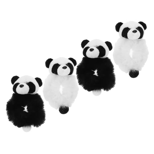 FIXOSHEE 4 Stck Teiliges Plüsch Panda Haargummi Weiche Elastische Haarbänder für Dickes und Langes Haar Niedliche Kuschelige Haarschmuck für Mädchen und Frauen Rutschfest und Haarschonend von FIXOSHEE