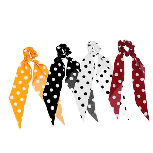 FIXOSHEE 4 Stück Elastische Haargummis mit Schleifenband Gepunktetes Design Langlebig und Dehnbar für Damen und Mädchen zum Fixieren Langer Haare bei Alltag und Festen Zufällige Farbe von FIXOSHEE