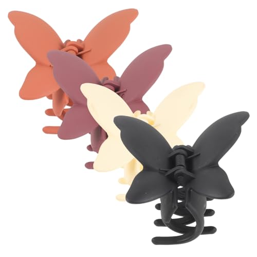 FIXOSHEE 4 Stück Matte Schmetterling haarklammern Rutschfeste Haarspangen in Schwarz Weinrot Orange für Dickes und Normales Haar Modische Styling clips für Damen und Mädchen von FIXOSHEE