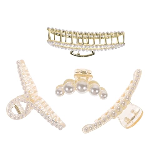 FIXOSHEE 4 Stück Perlen Haarklammern aus Robustem PP Stilvolle Haarspangen für Damen und Mädchen Vielseitige Haarklammern mit Künstlichen Perlen Geeignet für Alltag Büro Reisen und Styling von FIXOSHEE