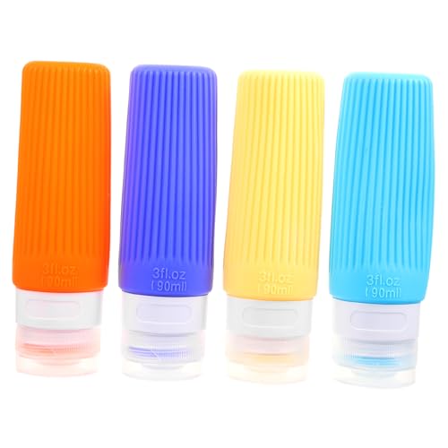 FIXOSHEE 4 Stück Reiseflaschen Silikon Nachfüllbar Auslaufsicher Leicht Toilettenartikel Organizer Für Shampoo Lotion Reise von FIXOSHEE