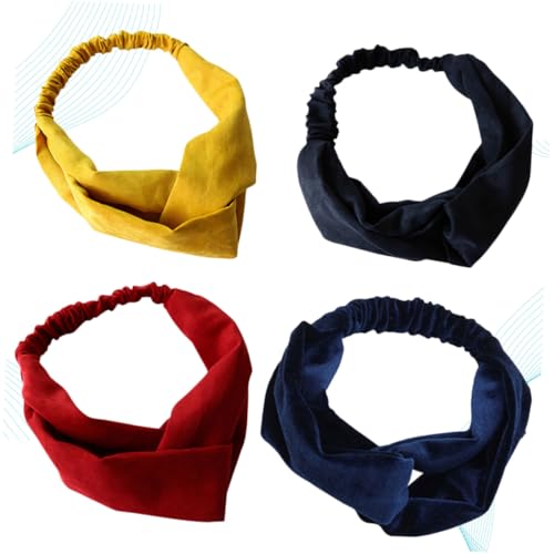 FIXOSHEE 4 Stück Teiliges Elastisches Damen Haarband mit Kreuzdesign Weiches Stirnband Gelb Rot Blau Schwarz Leichtes Haaraccessoire für Yoga Make Up und Tägliche Gesichtspflege von FIXOSHEE
