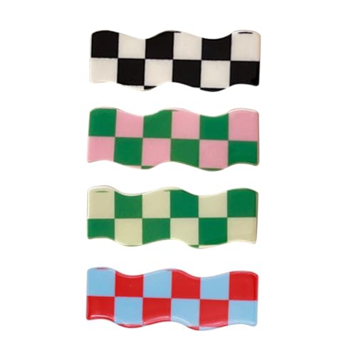 FIXOSHEE 4 Stück Teiliges Kariertes Wellen haarklammer Damen Modische Haarspangen mit Glattem Rand Vielseitiges Haaraccessoire für Alltag Party Festlichkeiten und Geschenk Zufällige Farbe von FIXOSHEE