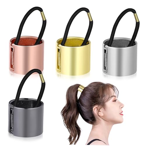 FIXOSHEE 4 Stück Teiliges Metal Ponytail Cuff Haarband mit Scharnier Elastischem Pferdeschwanz Halter für Damen Mädchen in Gold Silber Roségold und Schwarz von FIXOSHEE