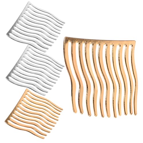 FIXOSHEE 4 Stück Teiliges Metall Seitenkämme Flexibel Haarschmuck für Damen Leichter Zahnkamm für Gewelltes und Lockiges Haar Geeignet für Hochzeit und Alltag Gold und Silber von FIXOSHEE