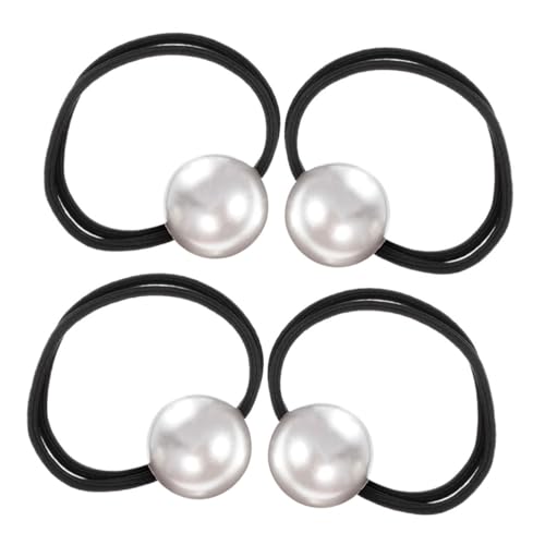 FIXOSHEE 4 Stück Teiliges Perlen Haargummis mit Großer Weißer Perle Elastische Haarschleifen für Damen und Mädchen Haarschonend Fester Modischer Haarschmuck für Pferdeschwanz und von FIXOSHEE