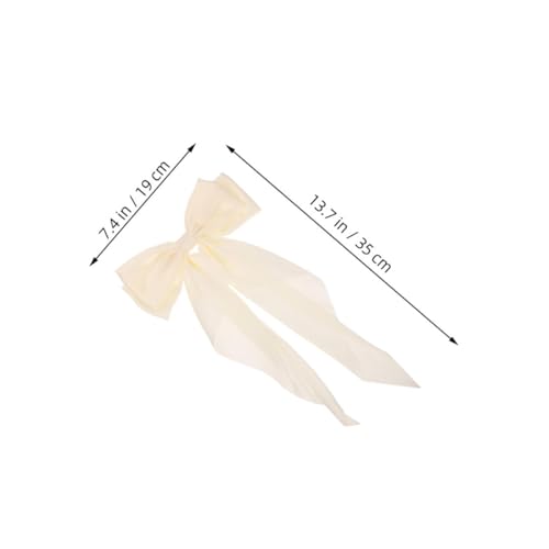 FIXOSHEE 4 Stück Teiliges Stoff Haarspangen mit Langen Cremefarbenen Schleifenbändern Federnde Haarclips für Damen Weiche Stilvolle Haarschleifen für Geburtstage Outdoor Events und von FIXOSHEE