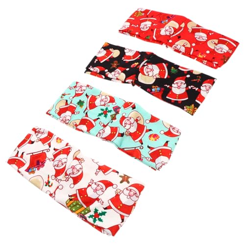 FIXOSHEE 4 Stück Teiliges Weihnachts Stirnband mit Knötchen Elastisch und Atmungsaktiv Weihnachtliche Muster mit Santa Glocke Rentier Schweißabsorbierend Geeignet für Yoga Fitness und von FIXOSHEE