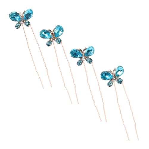 FIXOSHEE 4 Stück U förmige Strass Schmetterling Haarnadeln Eleganter Haarschmuck für Damen Leicht und Bequem Hochwertige Verarbeitung für Hochzeit und Alltag von FIXOSHEE