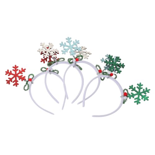 FIXOSHEE 4 Stück Weihnachts Schneeflocken Haarreifen für Damen Glitzernde Winter Party Haaraccessoires Festliche Kopfbänder in Grün Rot für Xmas Feiern und Neujahr von FIXOSHEE