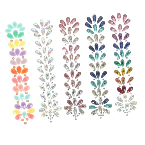 FIXOSHEE 5 Blätter Teiliges Selbstklebende Wasser Strass Gesichtsschmuck Aufkleber Hautfreundliche Rückstandsfreie Face Gems Geeignet für Festival Halloween Cosplay Musikparty Damen und von FIXOSHEE