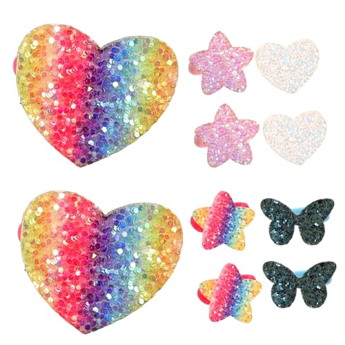 FIXOSHEE 5 Paare Glitzer Haargummis für Mädchen Elastische Elastische Ponytail Halter mit Regenbogenverlauf Funkelnde Stern und Herz Designs Geeignet für Mittleres Dickes Haar Modischer von FIXOSHEE