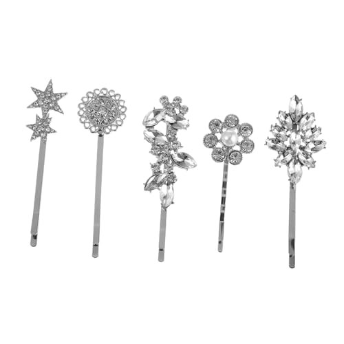 FIXOSHEE 5 Stück Teiliges Haarschmuck mit Silberfarbenen Sternblumen Haarspangen Haarclips mit Funkelnden Strasssteinen Vielseitige Haardekoration für Frauen und Frisuren von FIXOSHEE