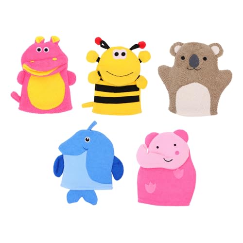 FIXOSHEE 5 Stück Teiliges Peeling handschuh Cartoon Badetuch Sanftes Körperpeeling Waschbare Waschhandschuhe für Sanfte Reinigung Oberarme Beine Brust Rücken von FIXOSHEE