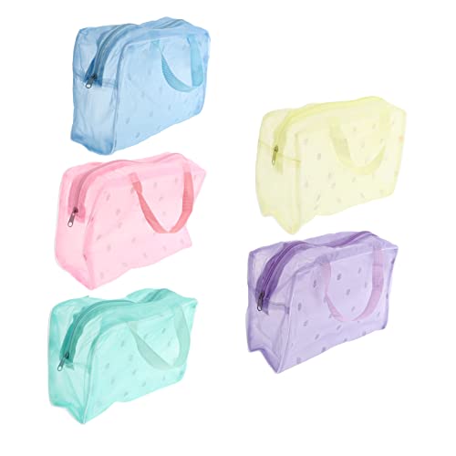 FIXOSHEE 5 Stück Teiliges Wasserdichtes Kosmetiktaschen aus Robustem PVC mit Floralem Muster Tragbarer Kulturbeutel Organizer für Damen Reisebegleiter mit Aufstellbarem Design in Gelb Grün von FIXOSHEE