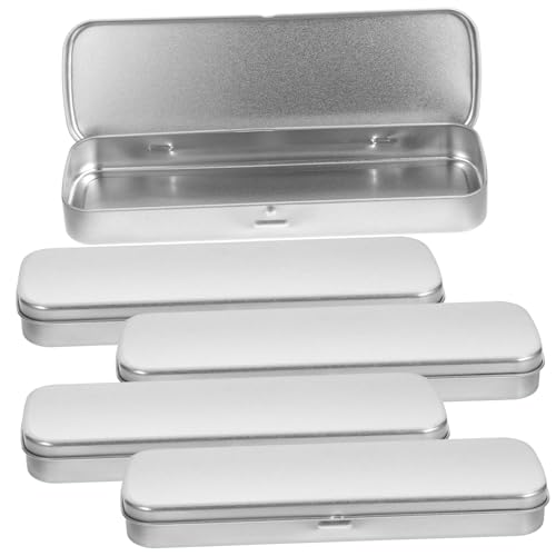 FIXOSHEE 5Stücke Teiliges Bleistiftgehäuse aus Metall Rechteckige Einlagige Federmäppchen Box für Schüler Robuste Silberne Schreibwarenbox aus Aufbewahrung für Stifte von FIXOSHEE