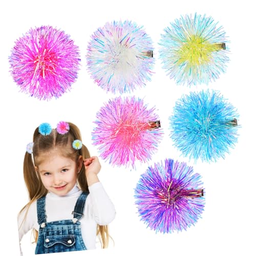 FIXOSHEE 6 Stück Bunte Kleine mit Flauschigen Glänzenden Pompoms Leichte Haarclips für Dickes Haar Modische Damen accessoires in Farben für Vielseitige Frisuren von FIXOSHEE