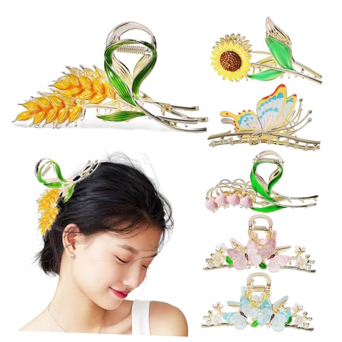 FIXOSHEE 6 Stück Teiliges Damen Haarklammern Metall Große Blumen Schmetterling Haarspangen Starker Halt für Party Hochzeit Vielseitiger Haarschmuck Dünnes Haar von FIXOSHEE