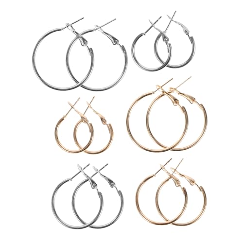 FIXOSHEE 6 Stück Teiliges Großer C Förmiger Ohrschmuck aus Metall Modische Damen Creolen in Gold und Weiß Leichte Langlebige Loop Earrings für Vielseitige Outfits und Alltag von FIXOSHEE