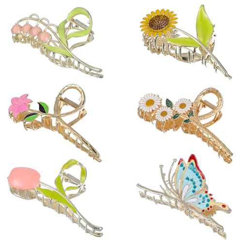 FIXOSHEE 6 Stück Teiliges Metall Haarspangen Blumen Haarklammern für Frauen Stabile Rutschfeste Claw Clips Vielseitig für Langes und Mittellanges Haar Robust und Rostfrei Einfach zu von FIXOSHEE