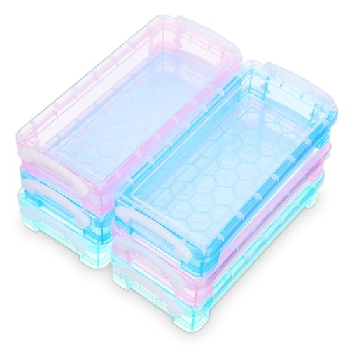 FIXOSHEE 6 Stück Teiliges Transparente Stiftebox aus Kunststoff Stapelbare Wasserfeste Federmäppchen in Blau Grün und Großer Stauraum für Stifte Marker und Pinsel Vielseitiger Schreibwaren von FIXOSHEE