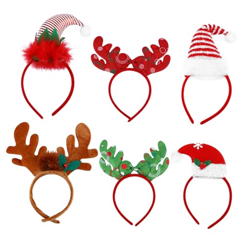 FIXOSHEE 6 Stück Teiliges Weihnachts Rentiergeweih Stirnband und Weihnachtsmütze Weiche Filz und Satinmaterialien Bunte Haarschmuck Accessoires für Erwachsene und Bequem und Langlebig für von FIXOSHEE