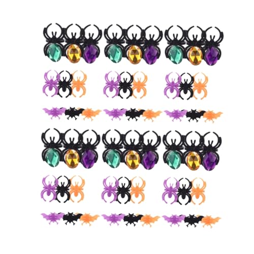 FIXOSHEE 60 Stück Teiliges Plastikring Halloween-spinnen Fledermaus-motiven Bunte Tiermuster-ringe Kinderfreundliche Kostüm-accessoires für Partydekoration und Kindergeburtstagsspiele von FIXOSHEE