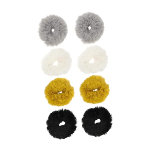 FIXOSHEE 8 Stück Teiliges Flauschiges Haargummi Elastisch Weiche Plüsch Haarbänder für Mädchen Ponytail Halter Haarschmuck in Schwarz Senf Weiß für Alltag Party und Fotosession von FIXOSHEE
