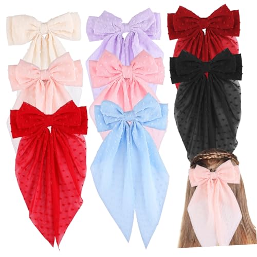 FIXOSHEE 8 Stück Teiliges Haarschleifen aus Robustem Chiffon Große Bunte Schleifen Haarclips für Mädchen und Frauen Vielseitige Leichte Haarschmuck Accessoires für Haarlängen von FIXOSHEE