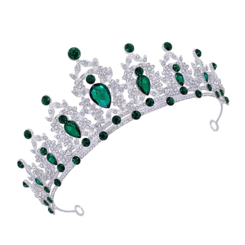 FIXOSHEE Barock Damenkrone Silbergrün mit Kristallbesatz Tiara für Braut Hochzeit Geburtstag Abschlussball und Festliche Anlässe Kopfschmuck mit Funkelnden Strasssteinen von FIXOSHEE