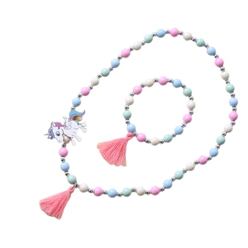 FIXOSHEE Bunte Holzperlen Schmuckset Teilig Einhorn Anhänger Halskette Armband Mädchen DIY Bastelset für Party und Alltag von FIXOSHEE