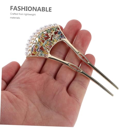 FIXOSHEE Chinesische Haarnadel U Förmig mit Filigranem Fächerdesign und Künstlichen Perlen Klassische Vintage Haarforke für Frauen Leichtes Haarschmuck für Hanfu und Qipao bei Festlichen von FIXOSHEE