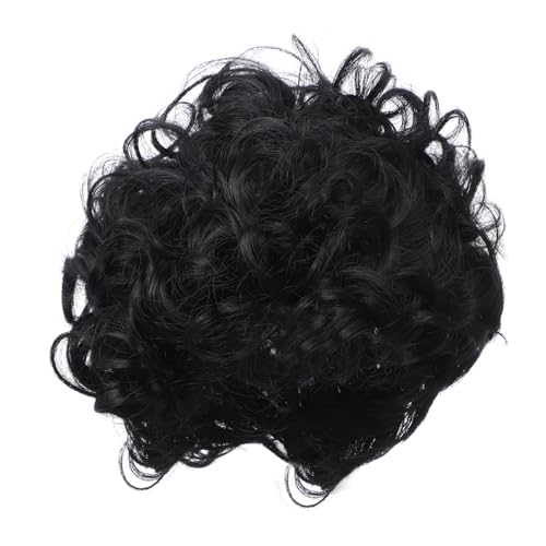 FIXOSHEE Damen Kurzhaarperücke Schwarz Wellig mit Natürlichem Ponyersatz Atmungsaktive Synthetik Curly Bob Perücke Verstellbar für Alltag und Festliche Anlässe von FIXOSHEE