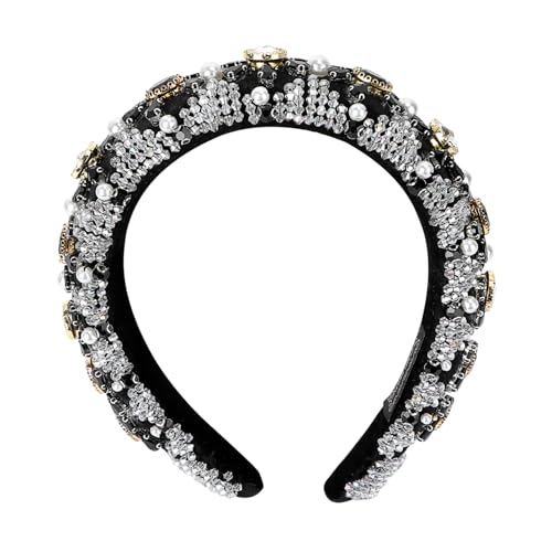 FIXOSHEE Elegantes Breites Haarband mit Kristallperlen und Strasssteinen Luxuriöses Brautschmuck accessoire Rutschfestes Stirnband für Damen und Bräute Modischer Hochzeits haarschmuck von FIXOSHEE